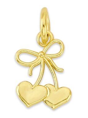Solid 14k Gold Bow with Hearts Charm - Cherry Heart, Summer Jewelry Gifts